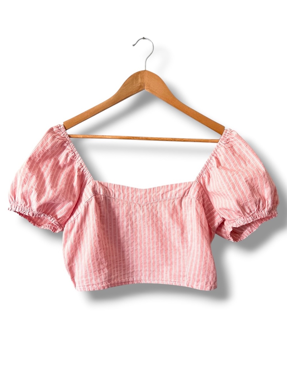 🌵3/$20 Sweet Rain Pink Striped Puff Sleeve Crop Top Medium